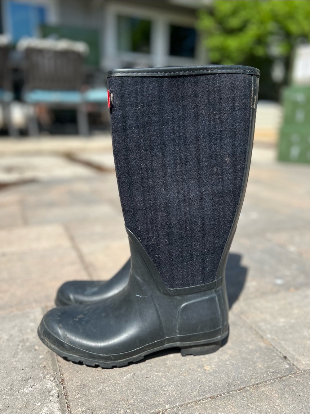 Hunter Arlen Black Plaid Waterproof Lined Pull On Boots Women's Size 7M